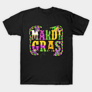 Its Mardi Gras Parade Festival Beads Mask Feathers T-Shirt